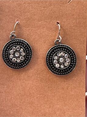 Crystal Accent Black Silver Drop Earrings - Women Jewelry